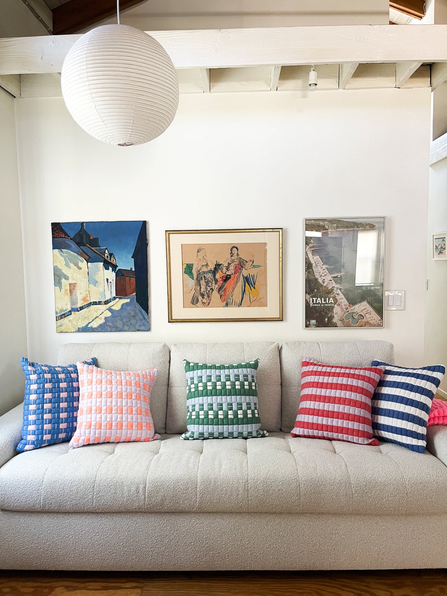 Sujani Quilted Pillow — Soft Pink and Blue