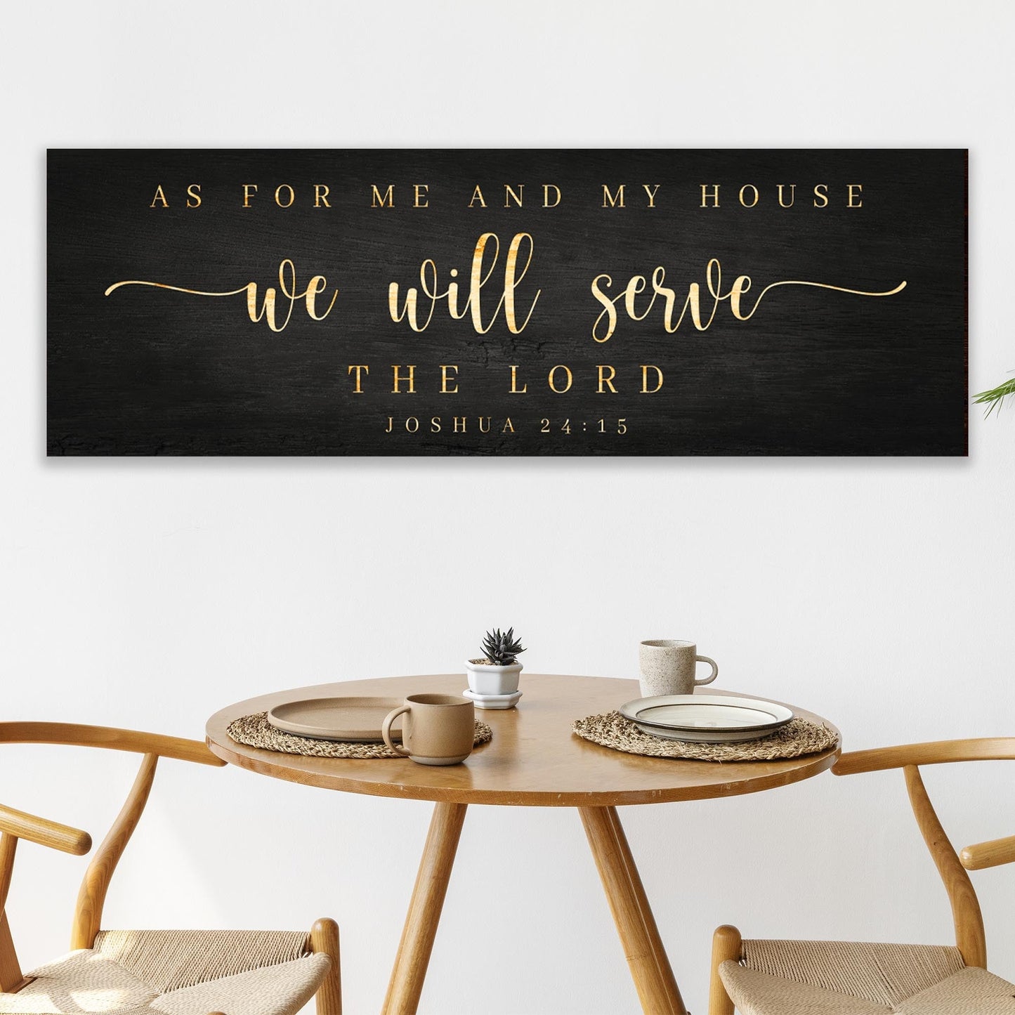 Joshua 24:15 - 'We Will Serve The Lord' Sign: Elegant Black and Gold Christian Wall Art, Religious Decor for Living Room