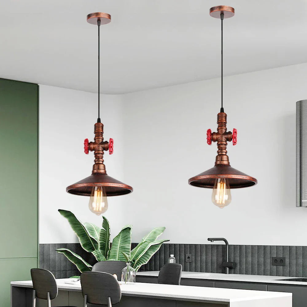 Vintage Industrial Single Head Steampunk Water Pipe Pendant Light Retro Metal Copper Pipe Chandelier Adjustable Hanging Lamp