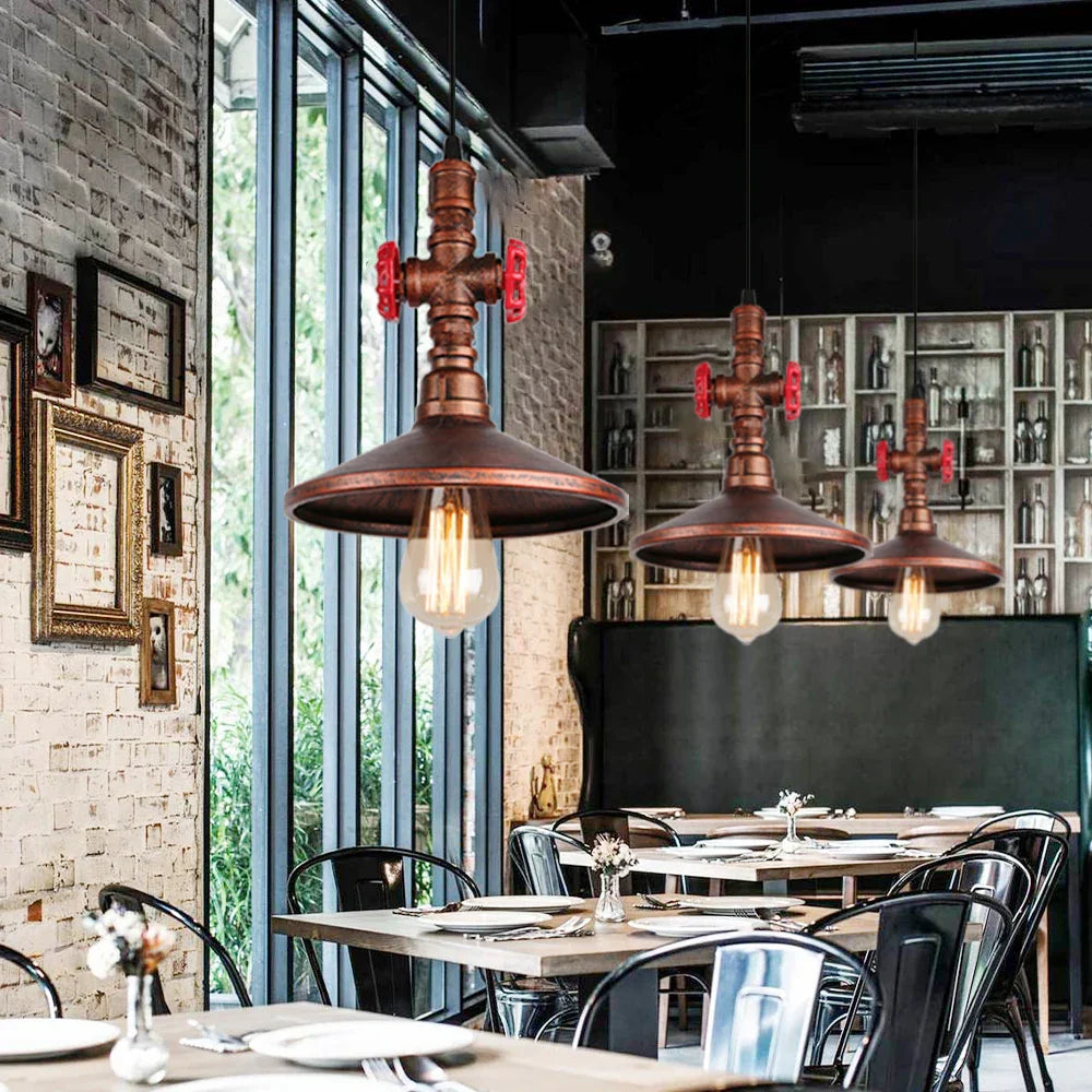 Vintage Industrial Single Head Steampunk Water Pipe Pendant Light Retro Metal Copper Pipe Chandelier Adjustable Hanging Lamp
