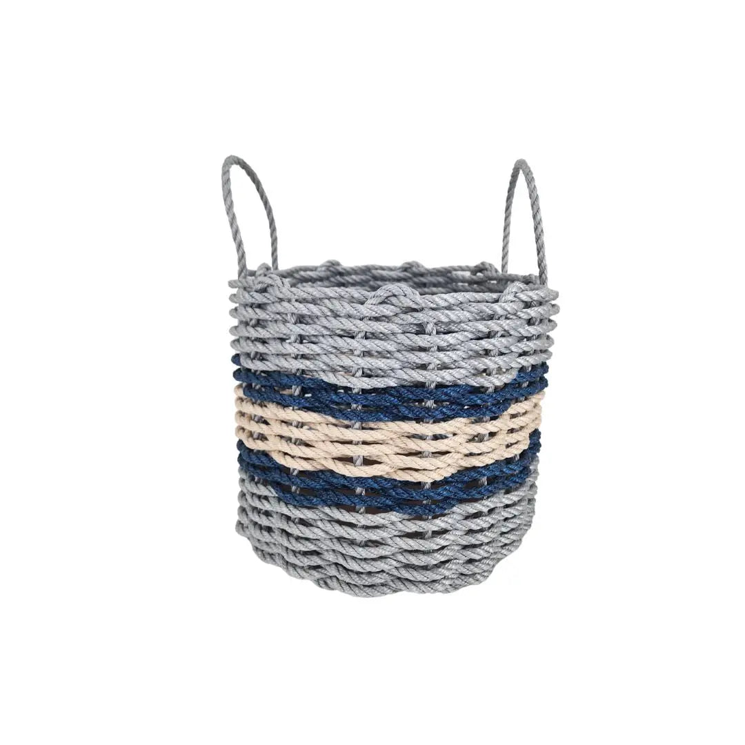 Kitchen Tools & Cookware: Lobster Rope Basket Light Gray and Light Tan, Navy Accents by Little Salty Rope