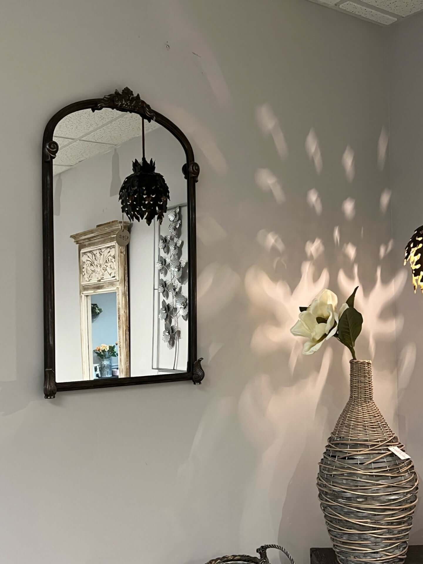 Vintage European Wall Mirror with Arched Metal Frame