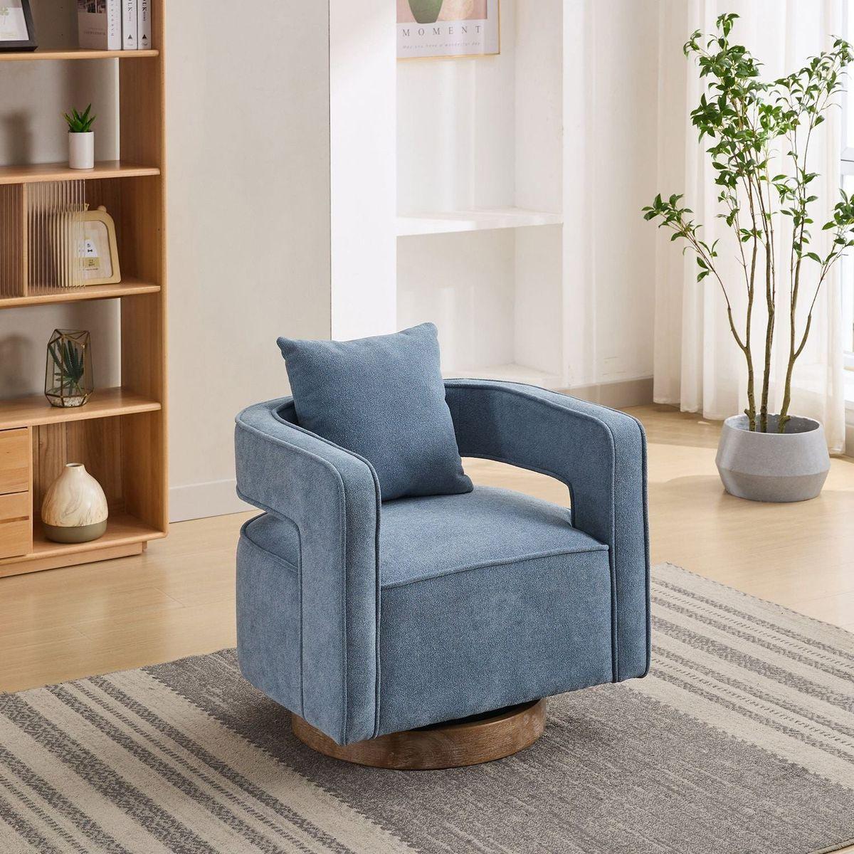 29.1"W Swivel Accent Open Back Chair Modern Comfy Sofa Chair With Weathered Base For Nursery Bedroom Living Room Hotel Office, Club Chair Leisure Arm Chair For Lounge (Pale Blue,Linen Blend)
