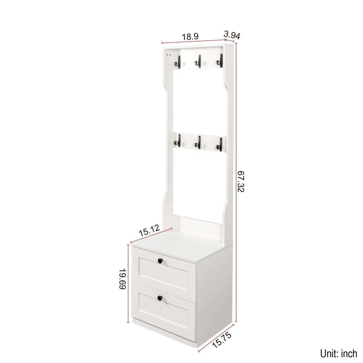 2-in-1 Coat Rack and Nightstand,Wood Bedside/Entryway Storage Organizer with Drawer & Hooks, Freestanding Clothes Hanger for Bedroom,Hallway