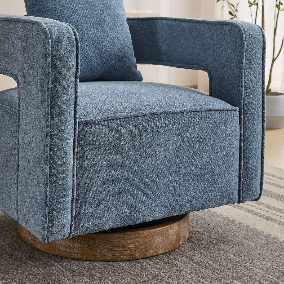 29.1"W Swivel Accent Open Back Chair Modern Comfy Sofa Chair With Weathered Base For Nursery Bedroom Living Room Hotel Office, Club Chair Leisure Arm Chair For Lounge (Pale Blue,Linen Blend)