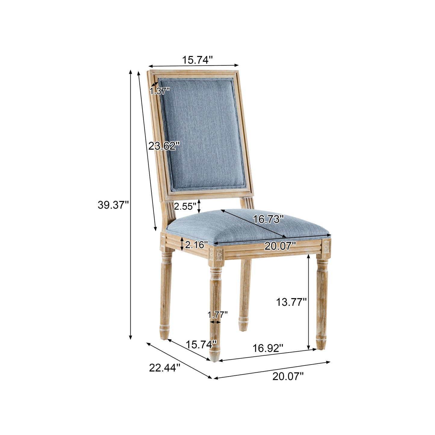 Vintage Inspired French Country Dining Chairs Set of 4 with Cane Backrest & Upholstered Seats, Solid Rubberwood, Slate Blue
