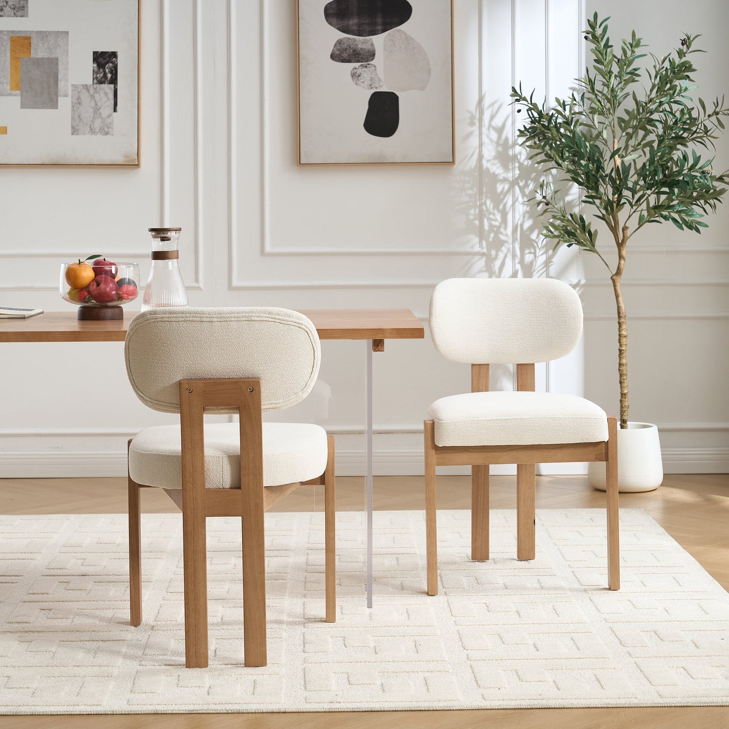 Wooden Dining Chairs Set of 2, Modern Fabric Upholstered Dining Room Chair Kitchen Chairs, Farmhouse Dinner Chair for Kitchen Dining Room