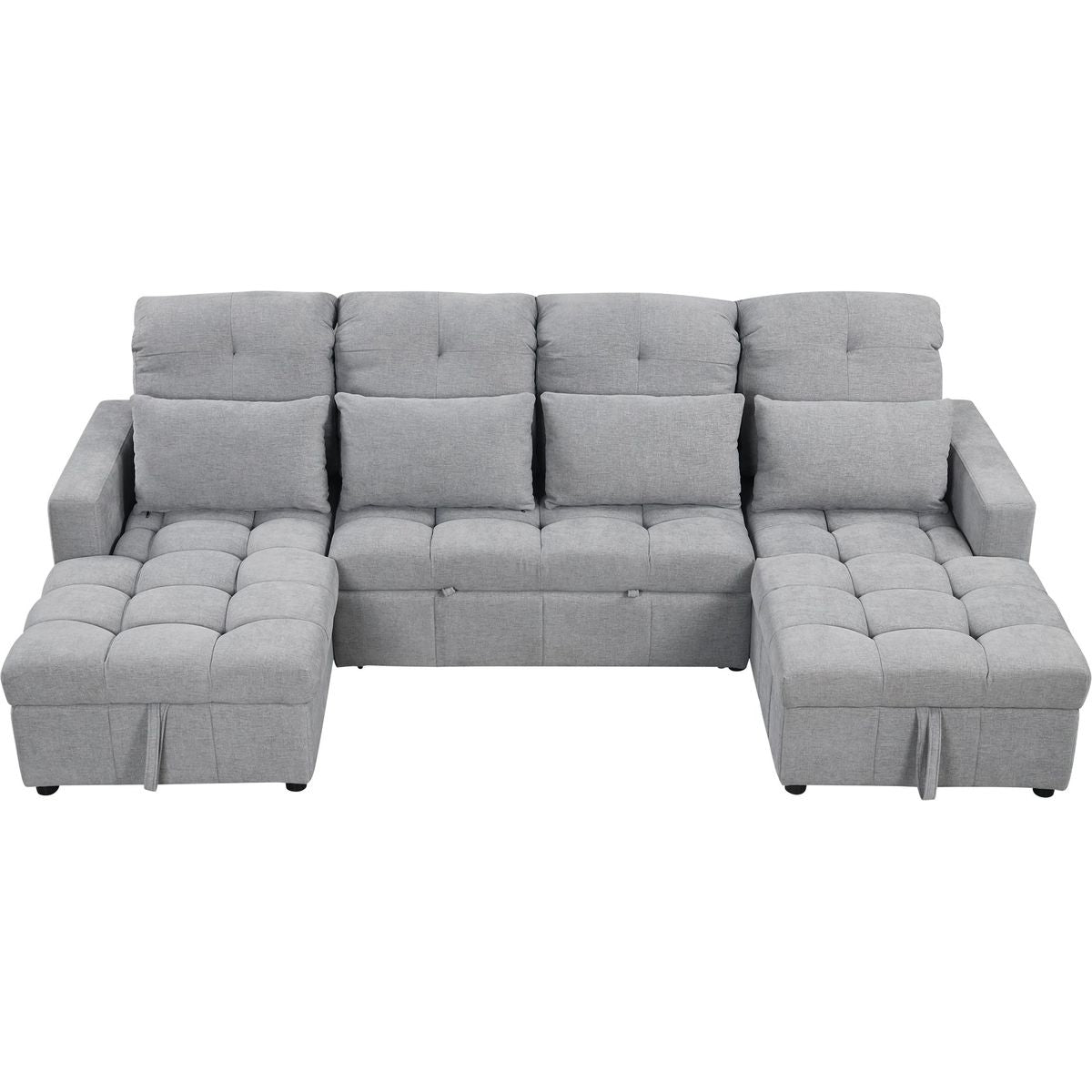 110.2' Oversized U-shaped Sofa Versatile Sectional Sofa Pull-out Sofa Bed with Double Storage Chaise Lounges and Two USB Ports for Living Room,Gray