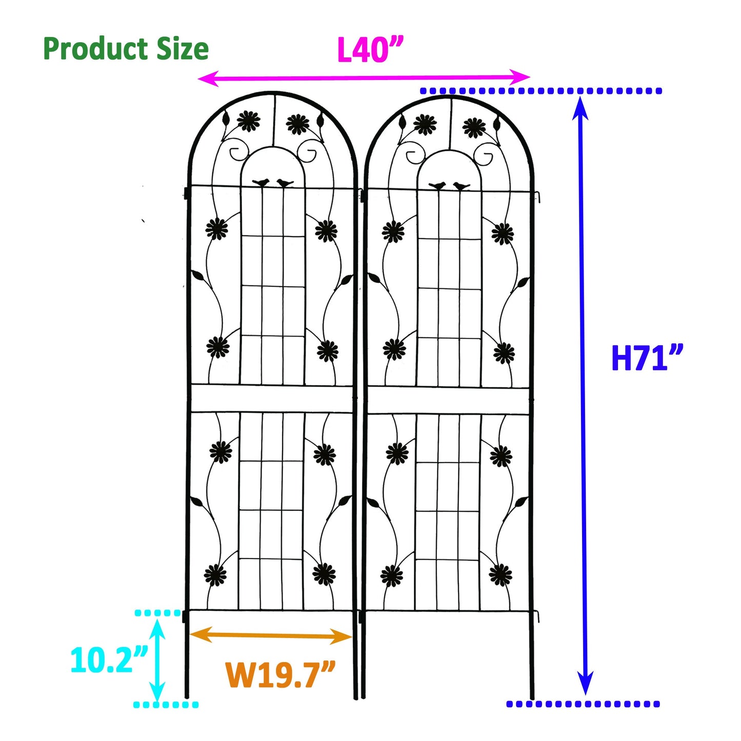 2 Pack Metal Garden Trellis 71' x 19.7' Rustproof Trellis for Climbing Plants Outdoor Flower Support Black