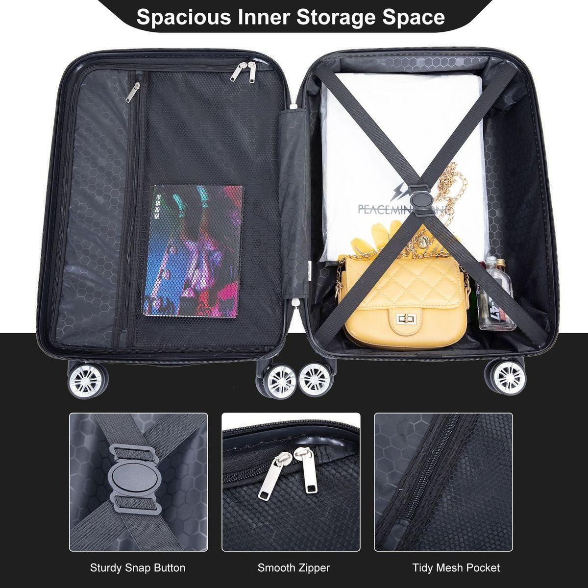 2Piece Luggage Sets ABS Lightweight Suitcase, Spinner Wheels, (20/14) BLACK