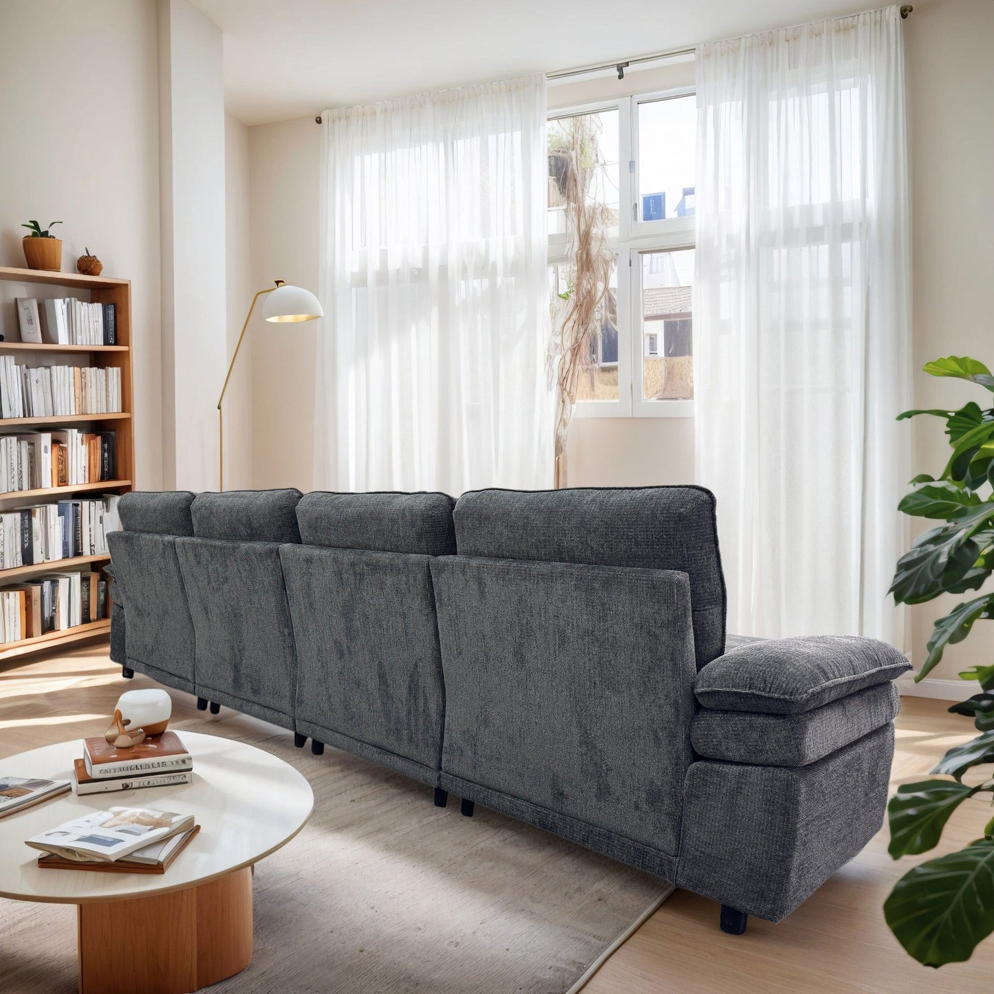 141'' Wide Modern U-shaped Sectional Sofa with high back cushion,6-seat Upholstered Soft Sofa Furniture,Sleeper Sofa Couch with Chaise Lounge for Living Room,Dark Grey