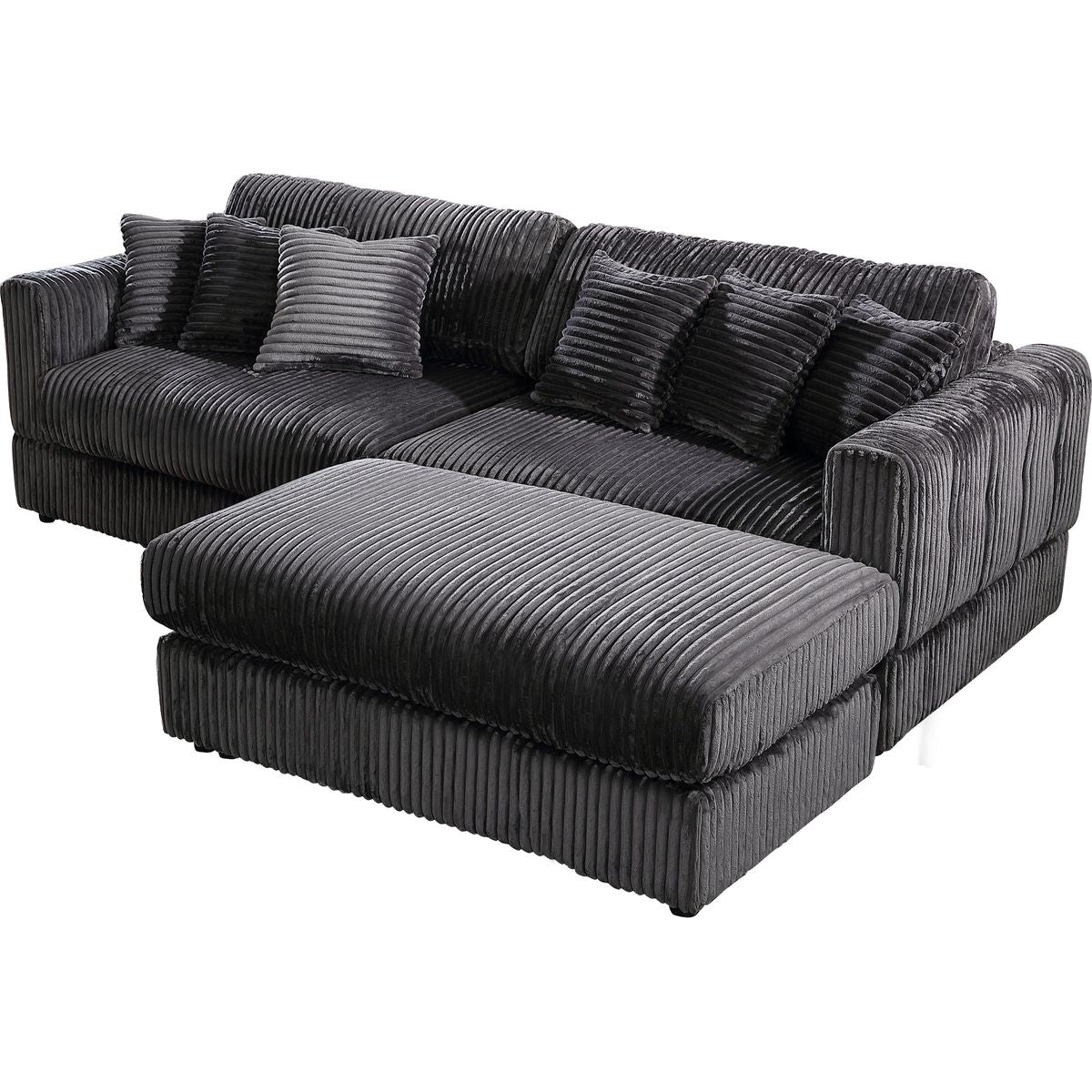 105' Oversized Sectional Sofa Cloud Couch for Living Room, Modern stripe L Shaped Couch, Comfy Boucle Modular Sofa Sleeper with Moveable Ottoman (Gery)