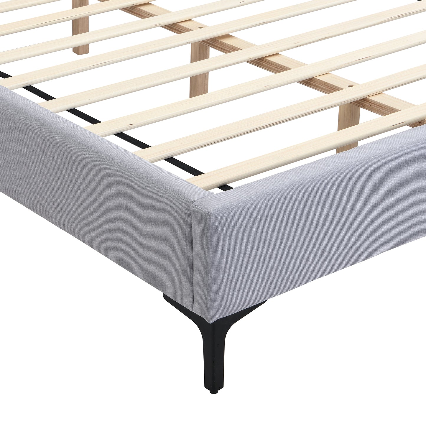 Chic Linen Upholstered Bed with Integrated Lights and Shelves, Grey, King