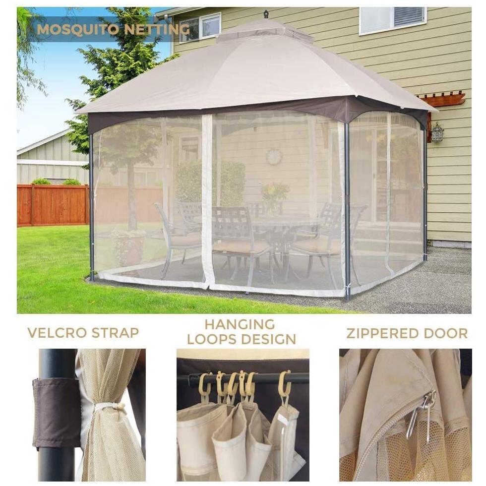 10x12 FT Softtop Metal Gazebo with Mosquito Net&Sunshade Curtains,Sturdy Heavy Duty Double Roof Canopy,Galvanized Steel Design Outdoor Tent,Suitable for Gardens,Patio,Backyard