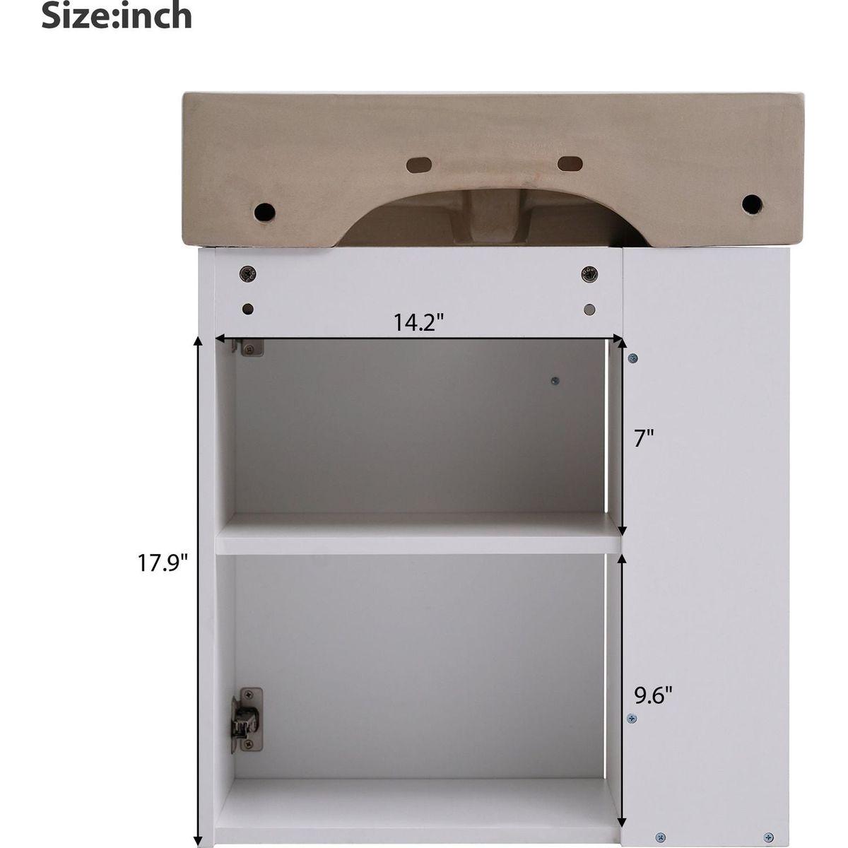 21.6inch Modern Floating Bathroom Vanity with Ceramic Basin - Perfect for Small Bathrooms, Left side storage