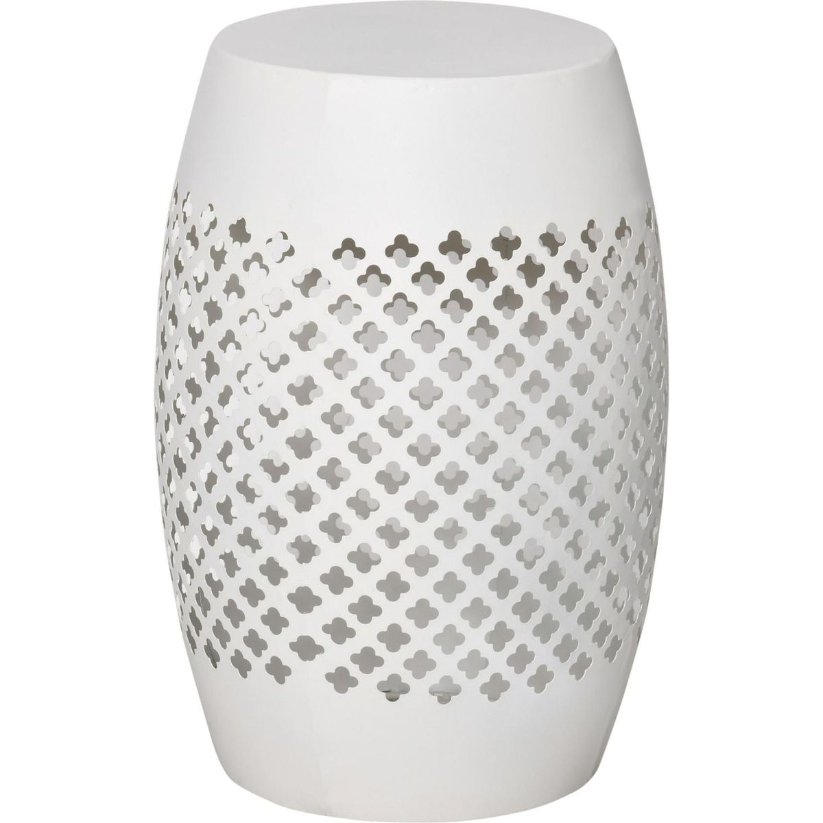 12.5" Steel Patio End Table, Round Hollow Drum Side Table, Accent Table for Indoor and Outdoor, White