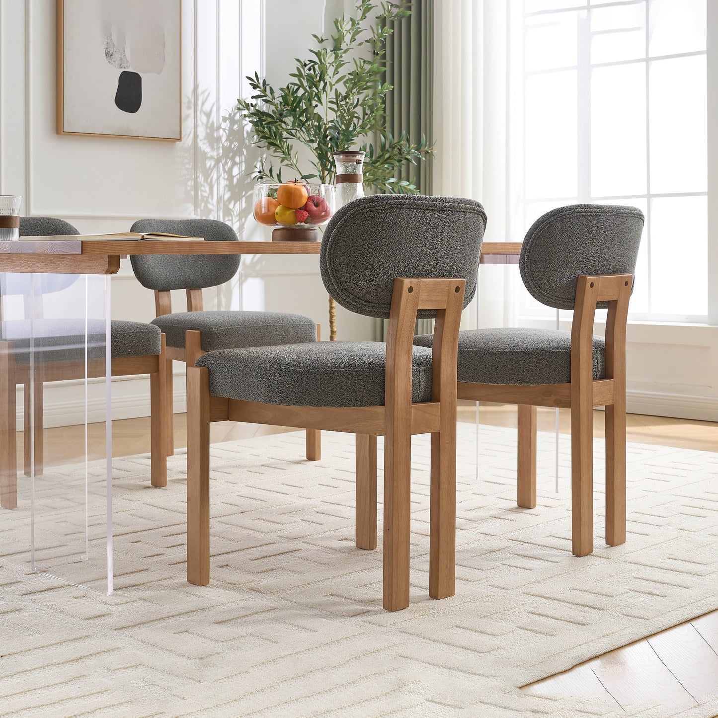 Wooden Dining Chairs Set of 2, Modern Fabric Upholstered Dining Room Chair Kitchen Chairs, Farmhouse Dinner Chair for Kitchen Dining Room