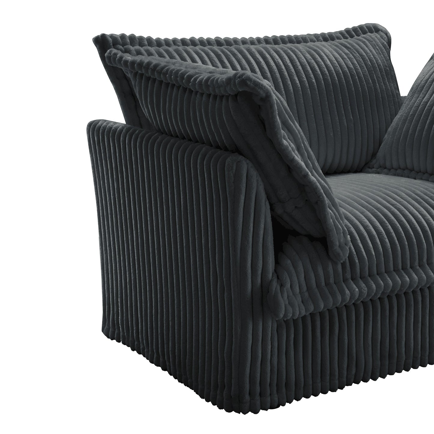 Upholstered Slipcovered Armchair with Ottoman, Deep Seat Armchair W/ Wide Ottoman for Living Room, Armchair Sets with Large Soft Pillows(Set of 2),Gray Corduroy Fabric