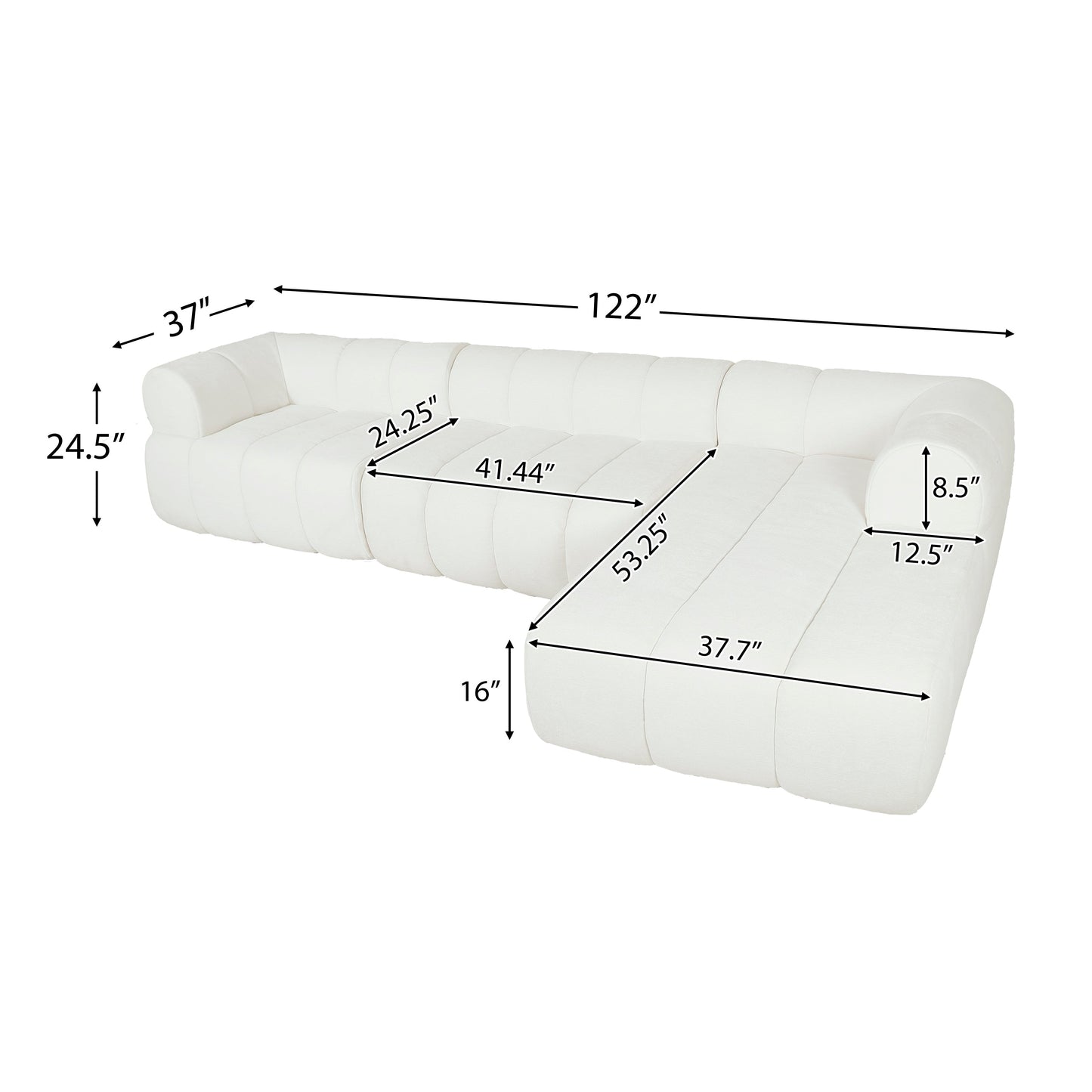 122' Modern L-Shaped Sectional Sofa with High-Density Fully Compressed Sponge and Chaise Lounge, 2-Piece Set, Fully Assembled Right Hand Facing, Perfect for Living Room, Lounge