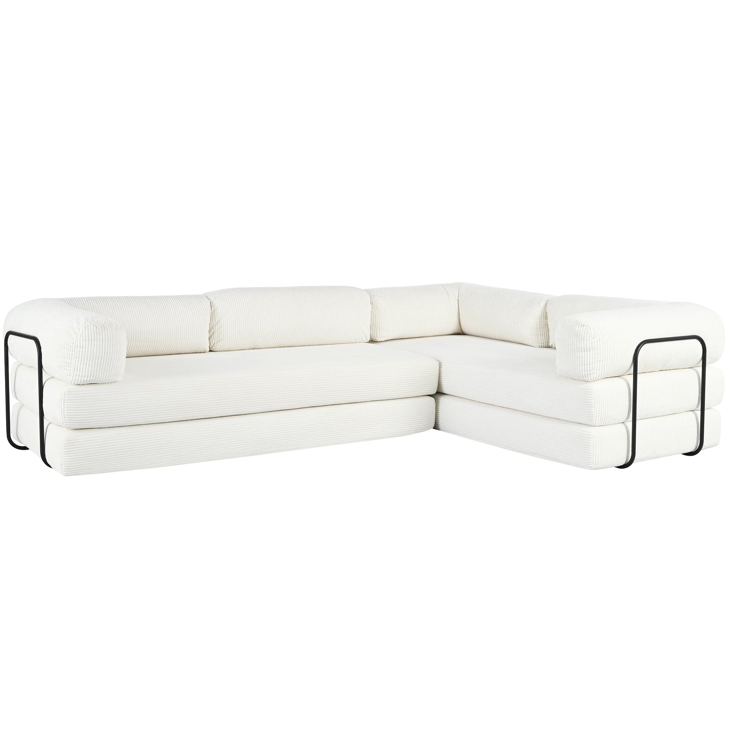 U_Style L-Shaped Modular Sofa Bed in Corduroy Fabric, Ideal for Living Rooms and Apartments