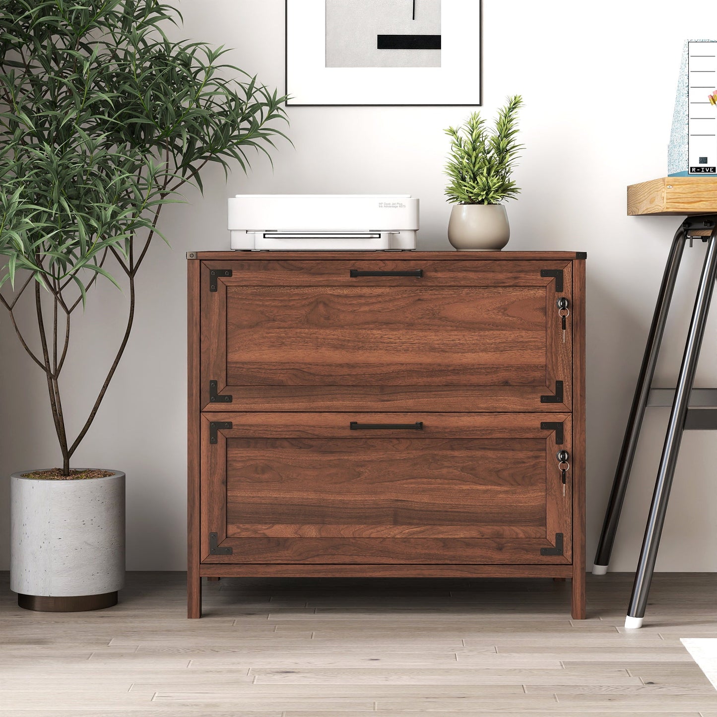 2 Drawer Farmhouse File Cabinet,Filing Cabinet with Lock for Home Office