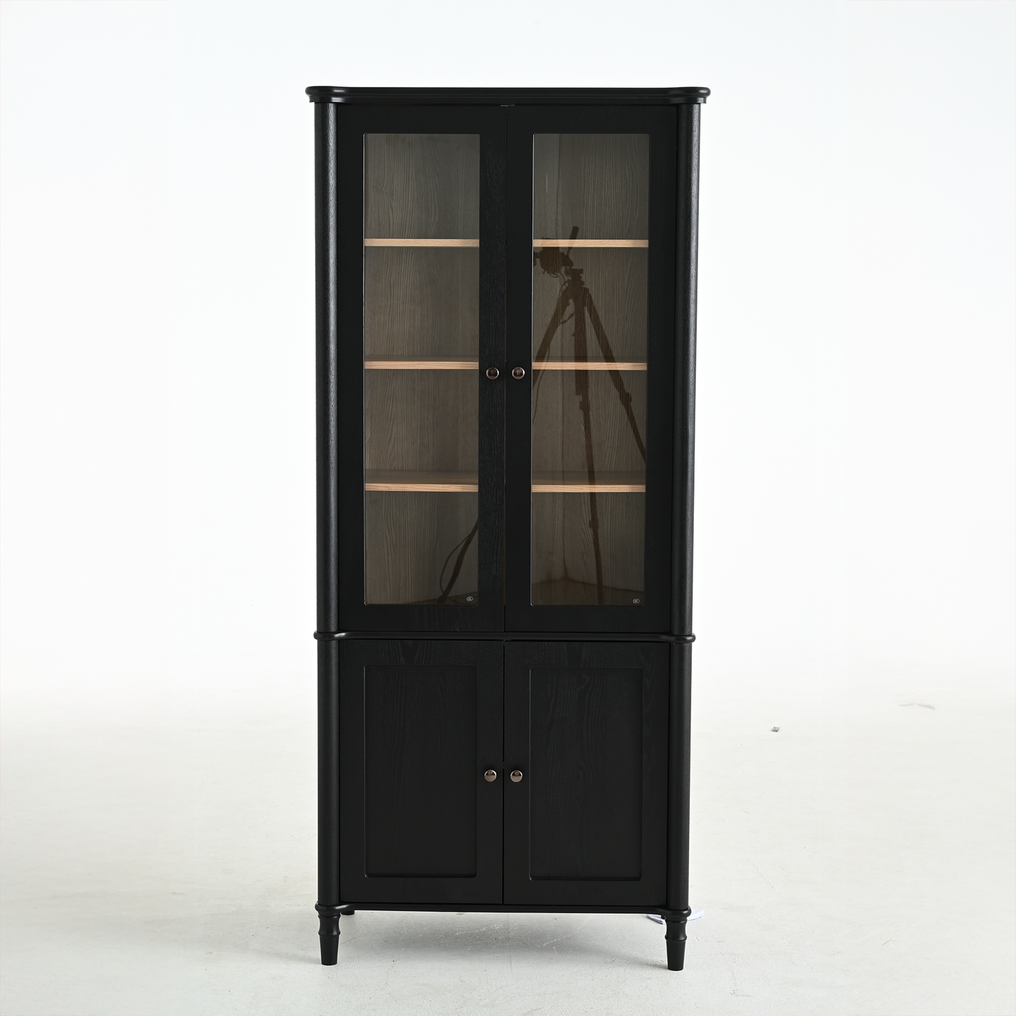 Vintage Display Cabinet with Double Glass Doors, Traditional Style for Collectibles - Black, Ash Wood Veneer, 73.25'' Tall