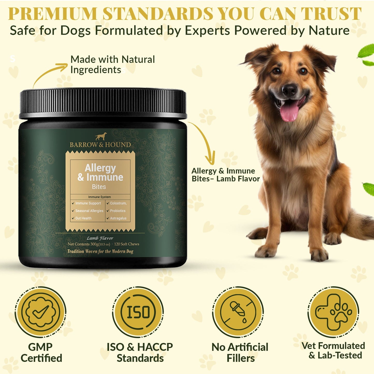 Allergy & Immune Bites for Dogs β Colostrum, Probiotics & Omega-3 β Seasonal Allergy & Itchy Skin Relief β Peanut Butter Flavor