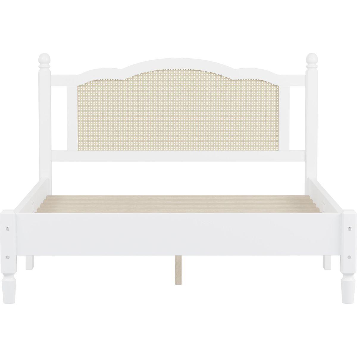 3 Pieces Bedroom Set with Queen Size Wooden Bed Frame, 1 Vintage Nightstand and 1 Makeup Vanity Set with Stool,White