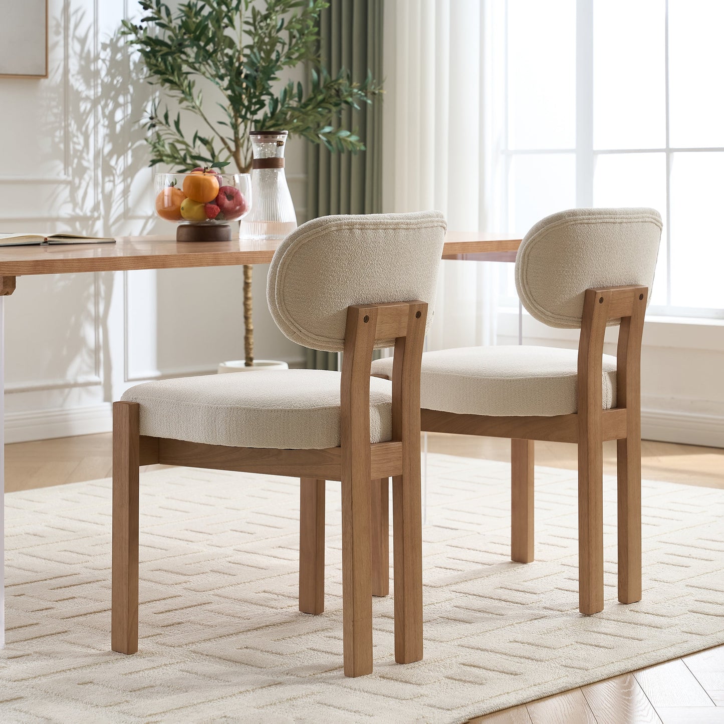 Wooden Dining Chairs Set of 2, Modern Fabric Upholstered Dining Room Chair Kitchen Chairs, Farmhouse Dinner Chair for Kitchen Dining Room