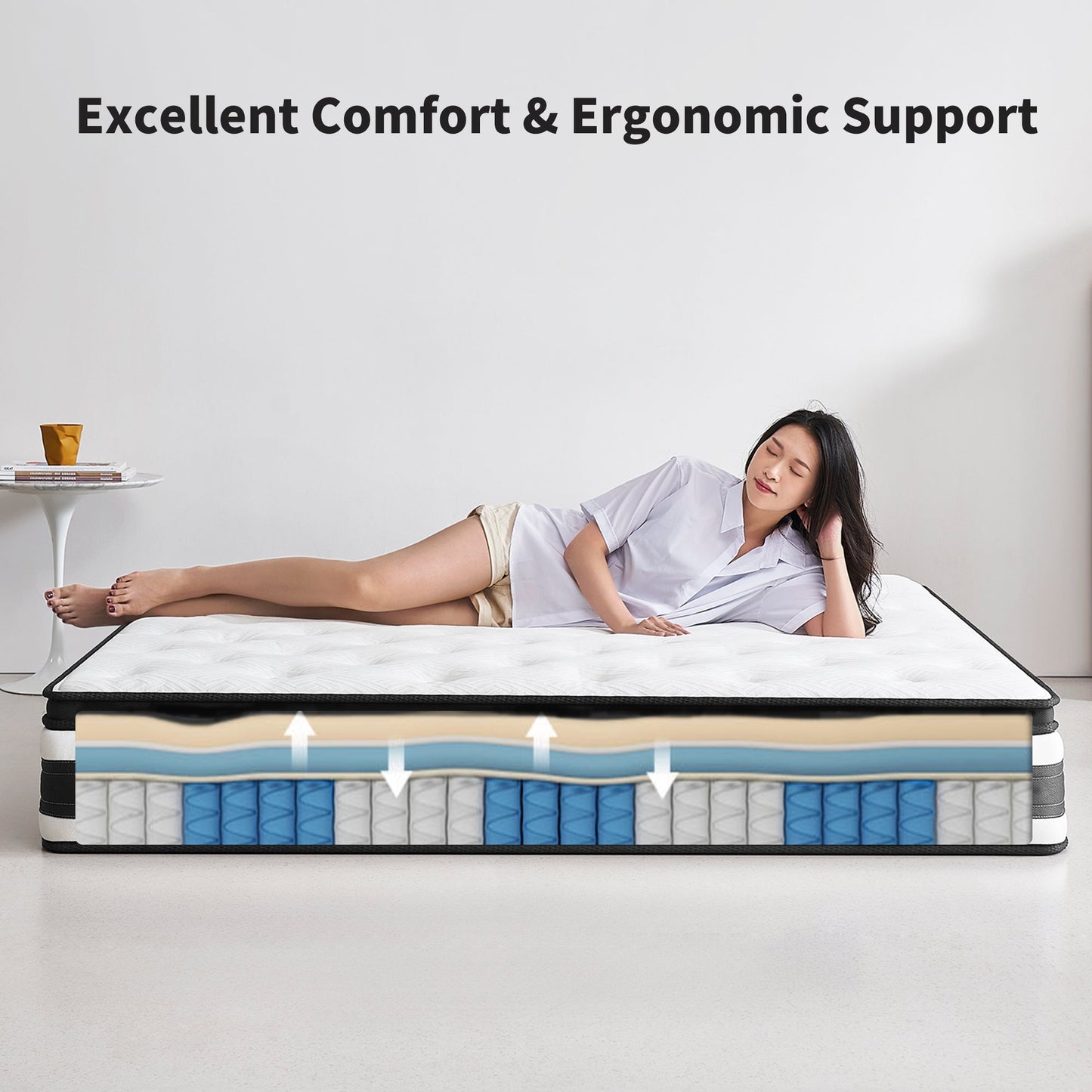 12 Inch Queen Size Breathalle Cool Cover Oekotex-100 Memory Foam Individual Pocket Spring Hybrid Mattress