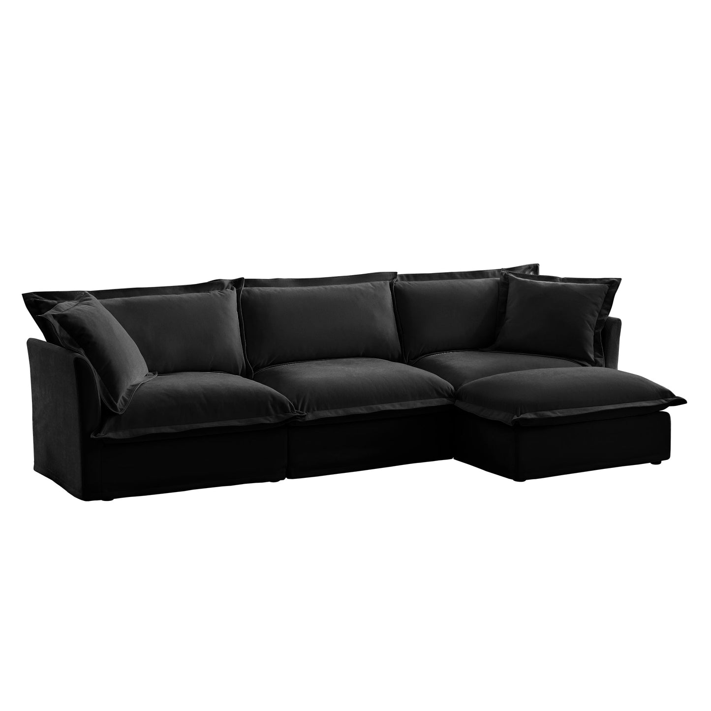 Bedroom Bedding & Decor: L-Shaped Slipcovered Sectional Sofa Couch, Comfy Chenille Deep Seat Cloud Couch with Convertible Ottoman & 2 Big Pillows, Modern Oversized 3 Seater Slipcovered Sofa Set for Living Room Office, Black by Streamdale Furniture
