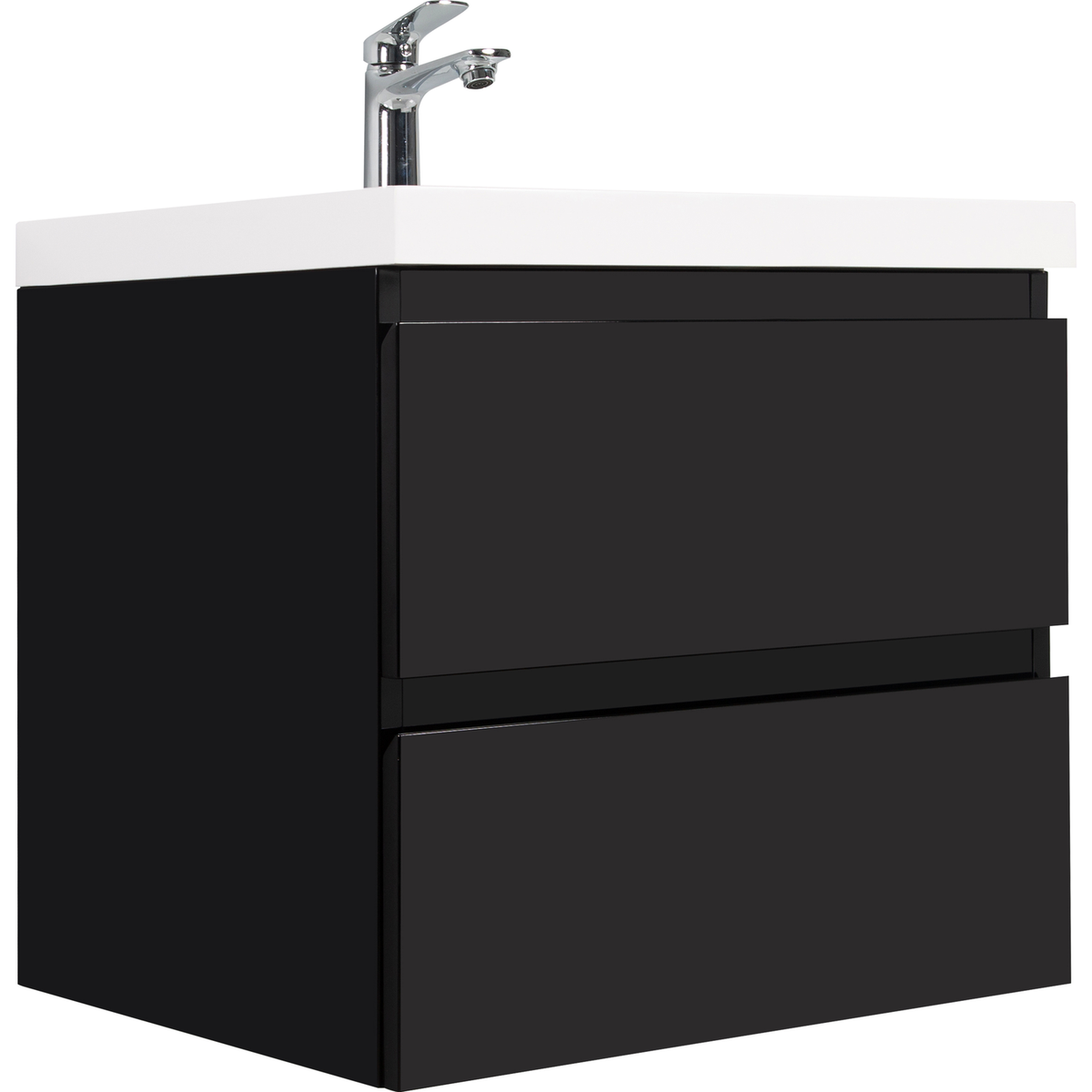 24" Floating Bathroom Vanity with Sink, Modern Wall-Mounted Bathroom Storage Vanity Cabinet with Resin Top Basin and Soft Close Drawers, Glossy Black