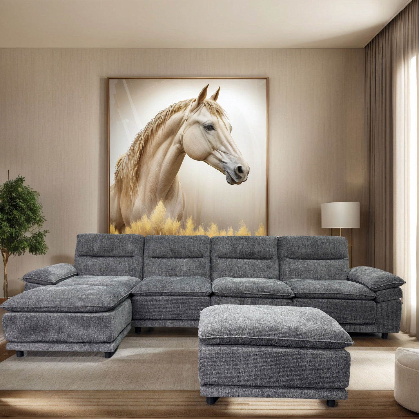 141'' Wide Modern U-shaped Sectional Sofa with high back cushion,6-seat Upholstered Soft Sofa Furniture,Sleeper Sofa Couch with Chaise Lounge for Living Room,Dark Grey