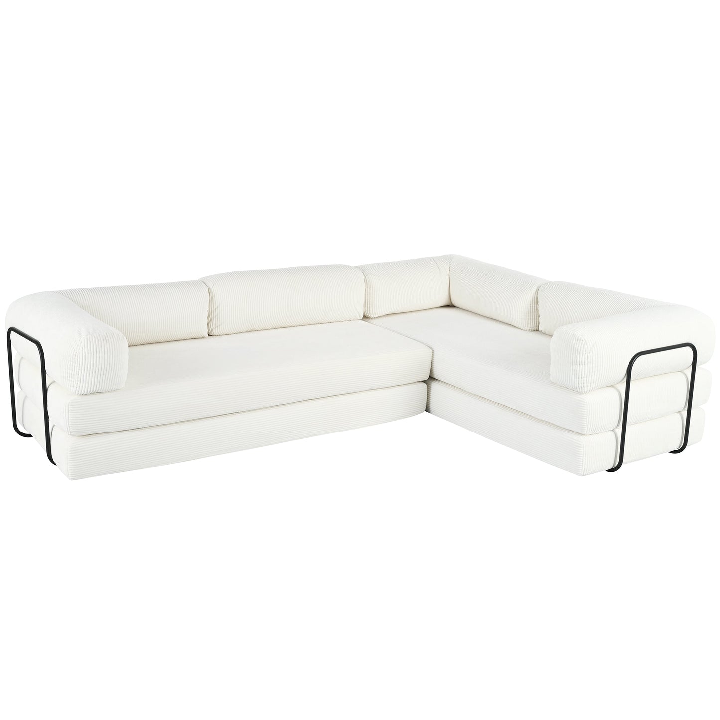 U_Style L-Shaped Modular Sofa Bed in Corduroy Fabric, Ideal for Living Rooms and Apartments