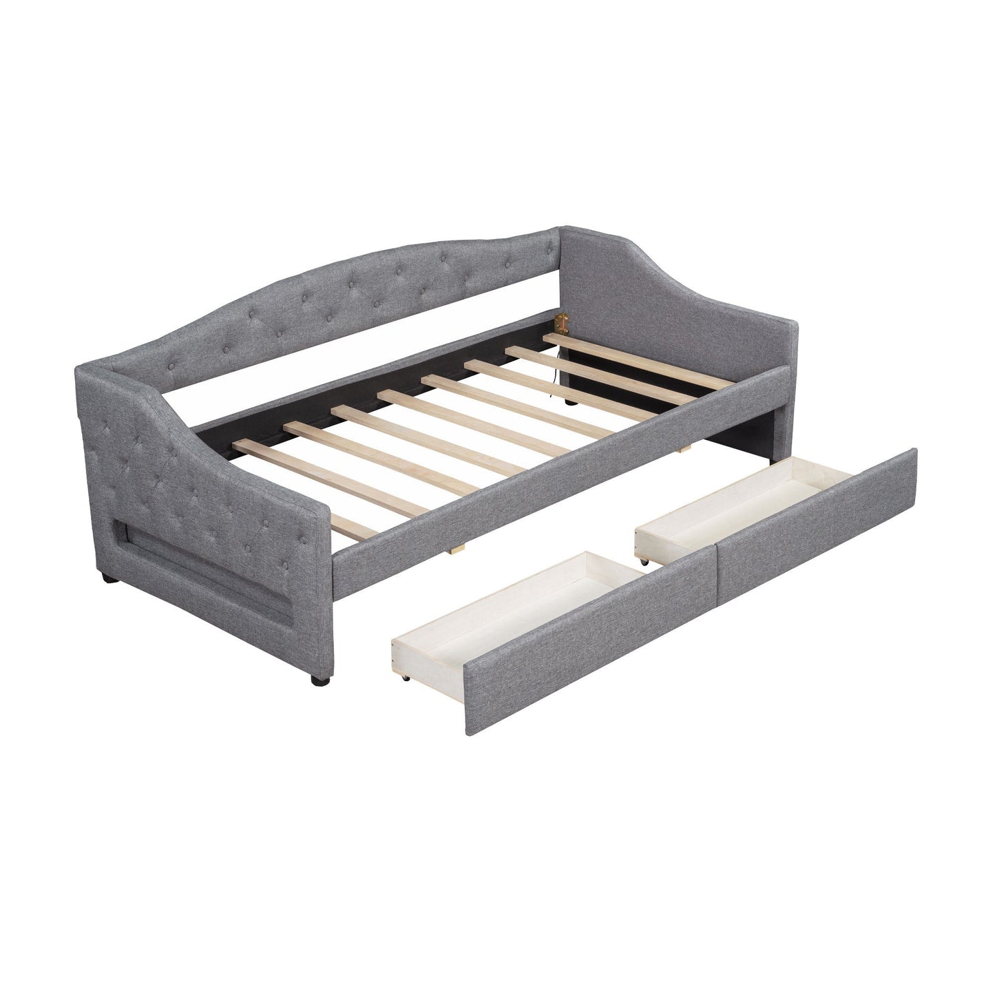 Elegant Upholstered Twin XL Daybed with LED Belt, 2 Drawers, Gray Linen Finish