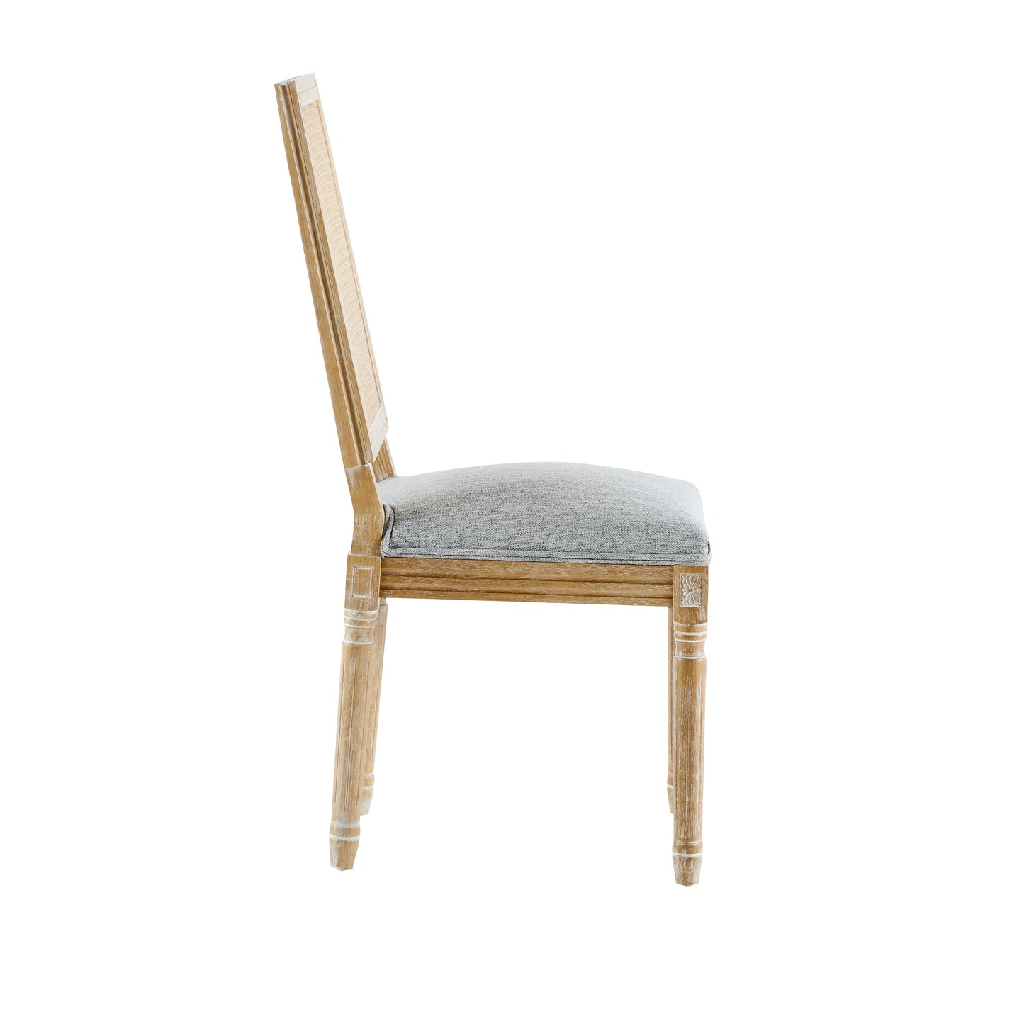 Vintage Inspired French Country Dining Chairs Set - Elegant Cane Backrest & Upholstered Seats - Rustic Weathered Finish - Solid Rubberwood Frame