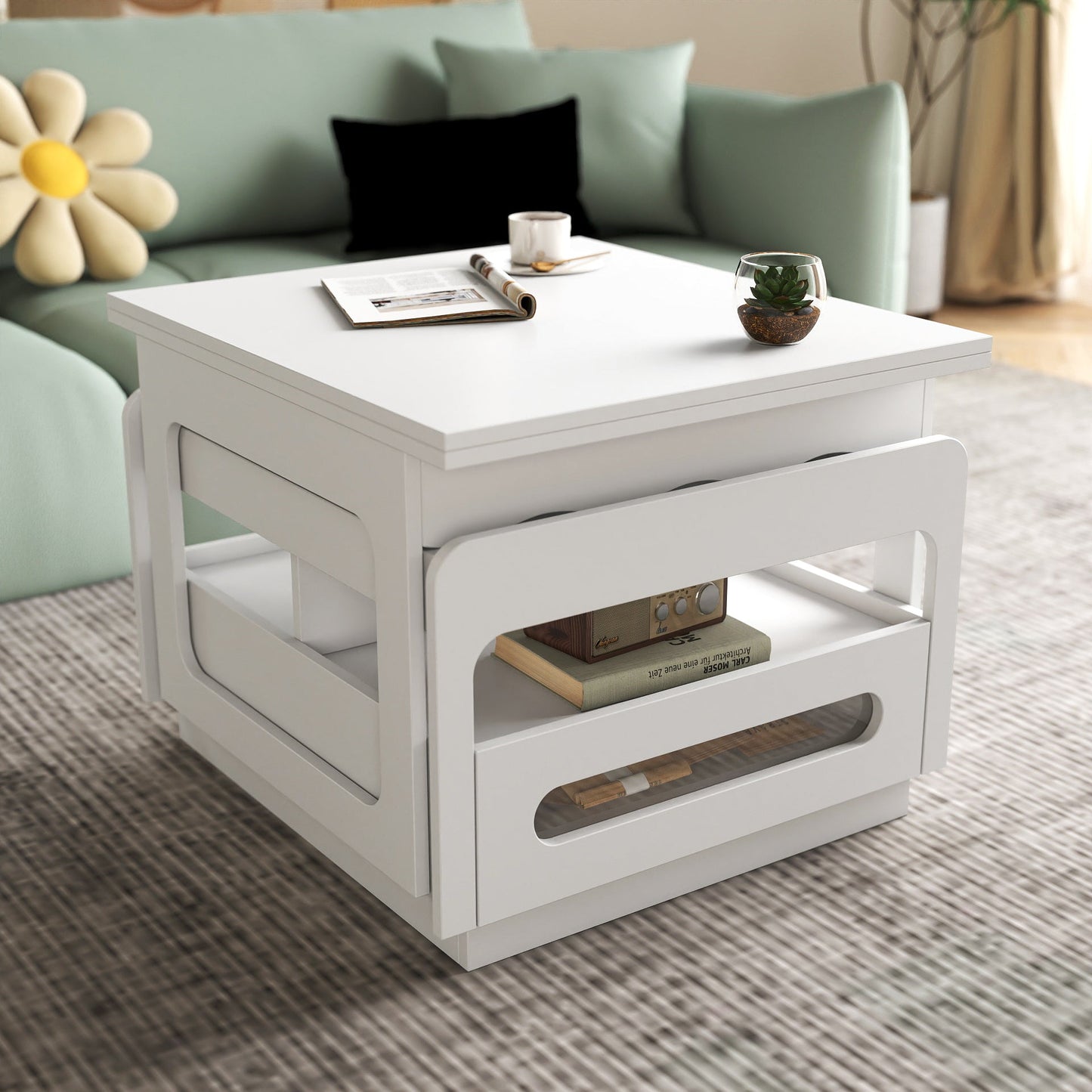 3 in 1 deformed Coffee Tables with Storage Cabinet for Living Room, Coffee Table with for Dining Room