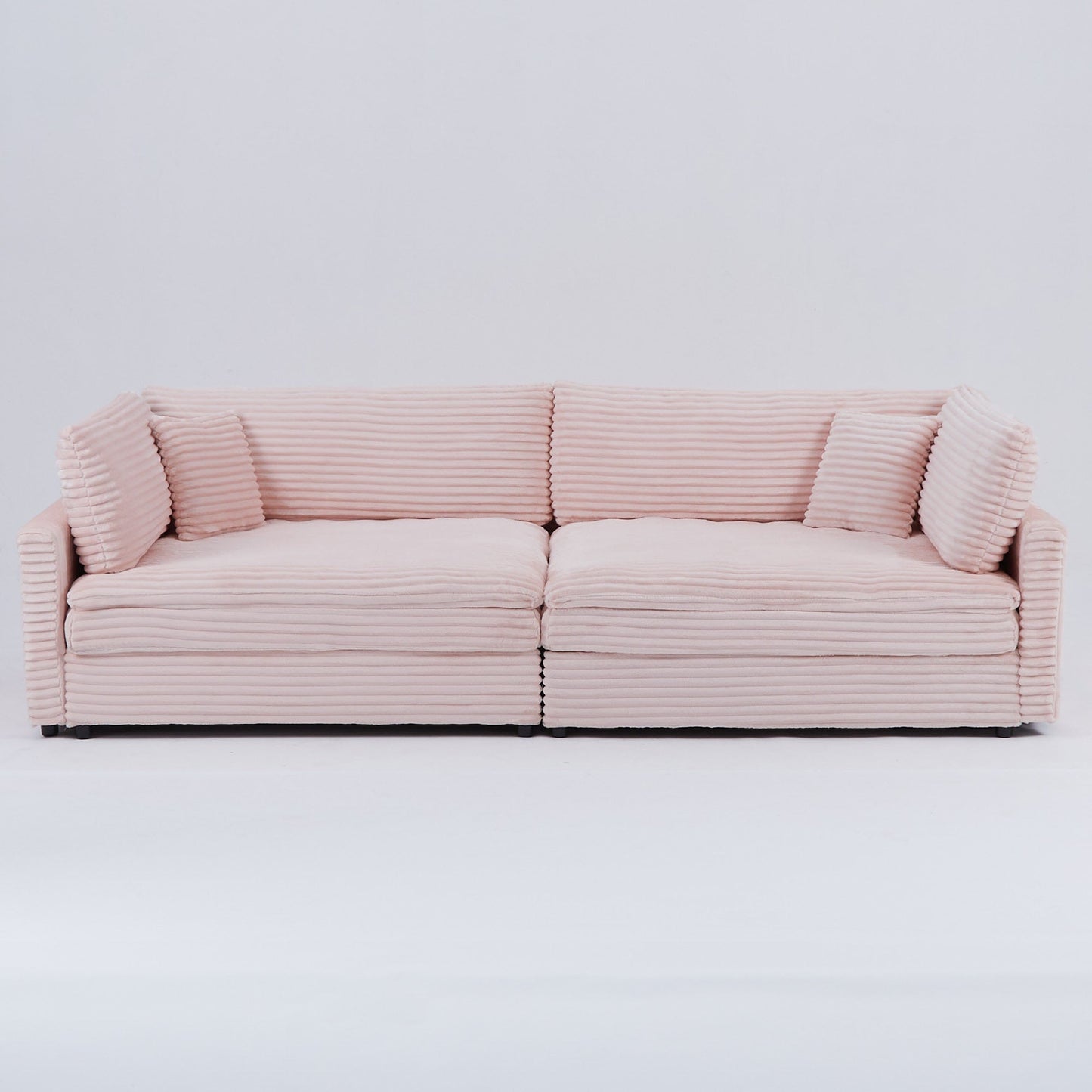 Area Rug: Elegant Pink Corduroy Sofa with Throw Pillows and Backrests for Living Room Leisure by Streamdale Furniture