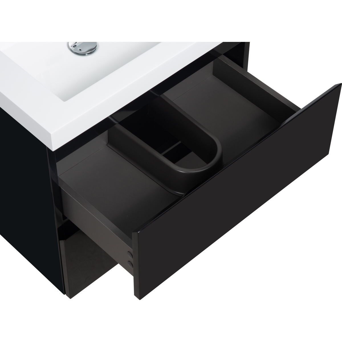 24" Floating Bathroom Vanity with Sink, Modern Wall-Mounted Bathroom Storage Vanity Cabinet with Resin Top Basin and Soft Close Drawers, Glossy Black