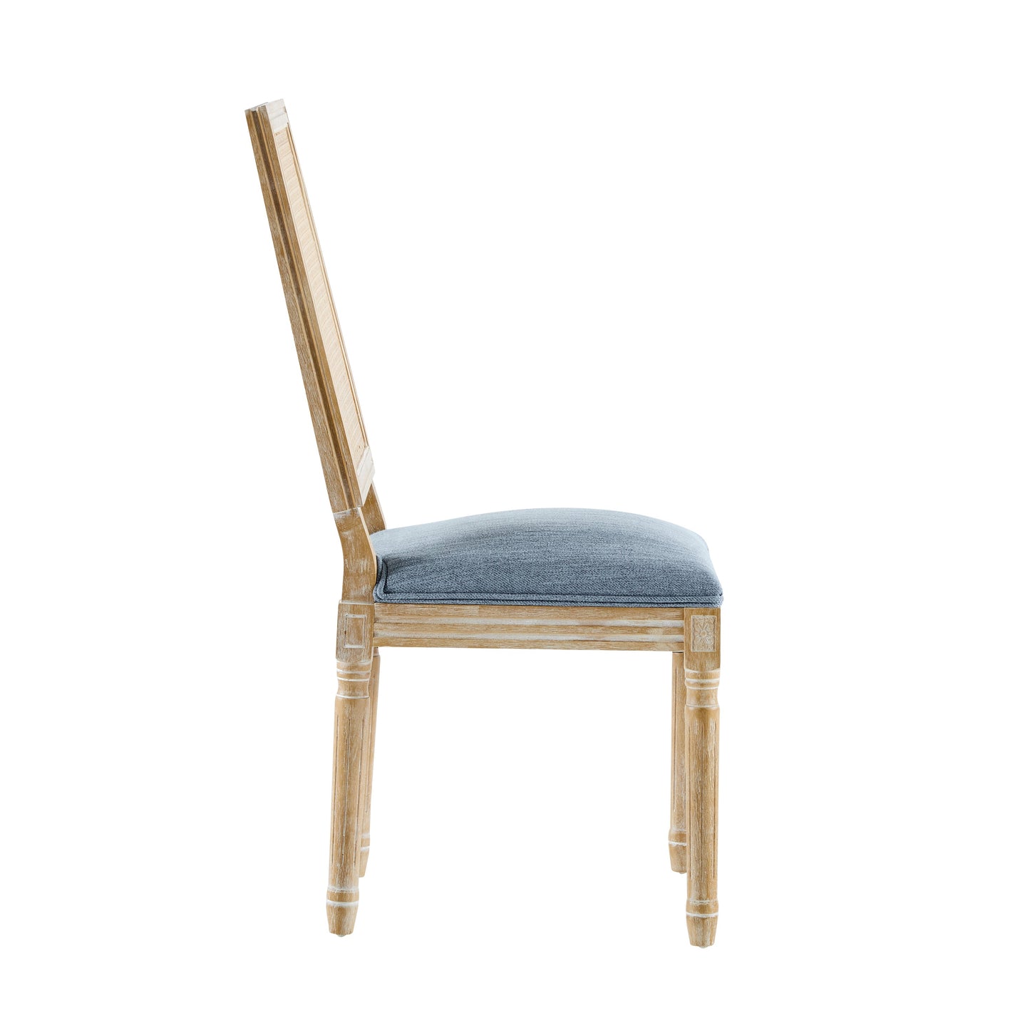 Vintage Inspired Set of 6 French Country Dining Chairs with Cane Backrest & Upholstered Seats in Rustic Weathered Finish