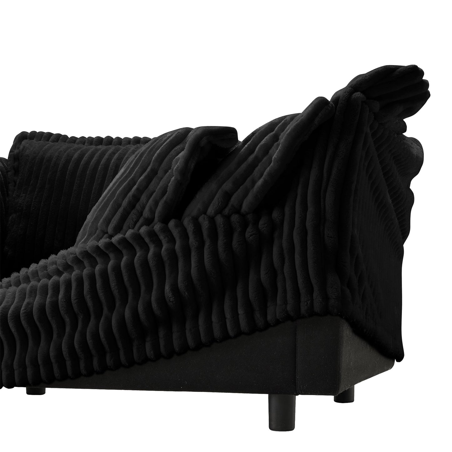 Upholstered Slipcovered Armchair with Ottoman, Deep Seat Armchair W/ Wide Ottoman for Living Room, Armchair Sets with Large Soft Pillows(Set of 2), Black Corduroy Fabric