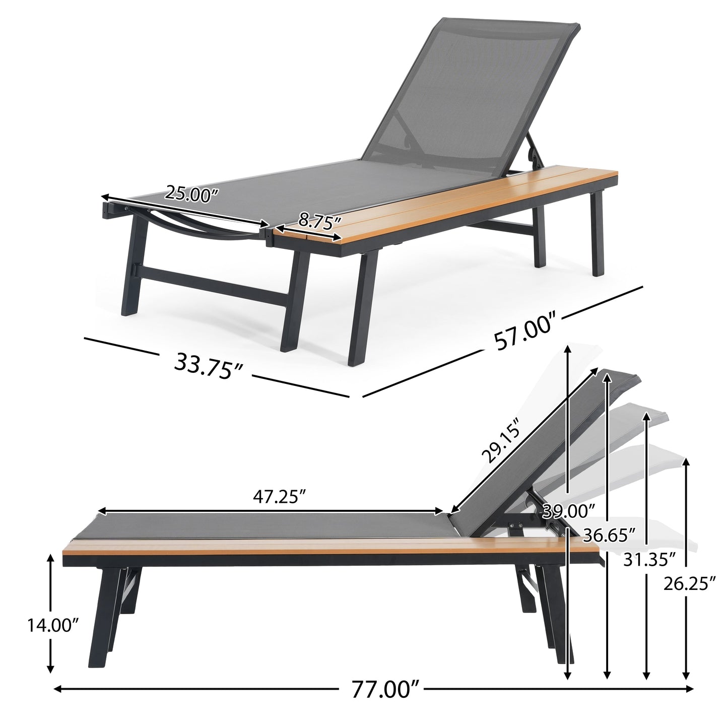 WATERLOO CHAISE LOUNGE WITH ATTACHED WOOD SIDE TABLE, 1PC, (62756.00BLK)