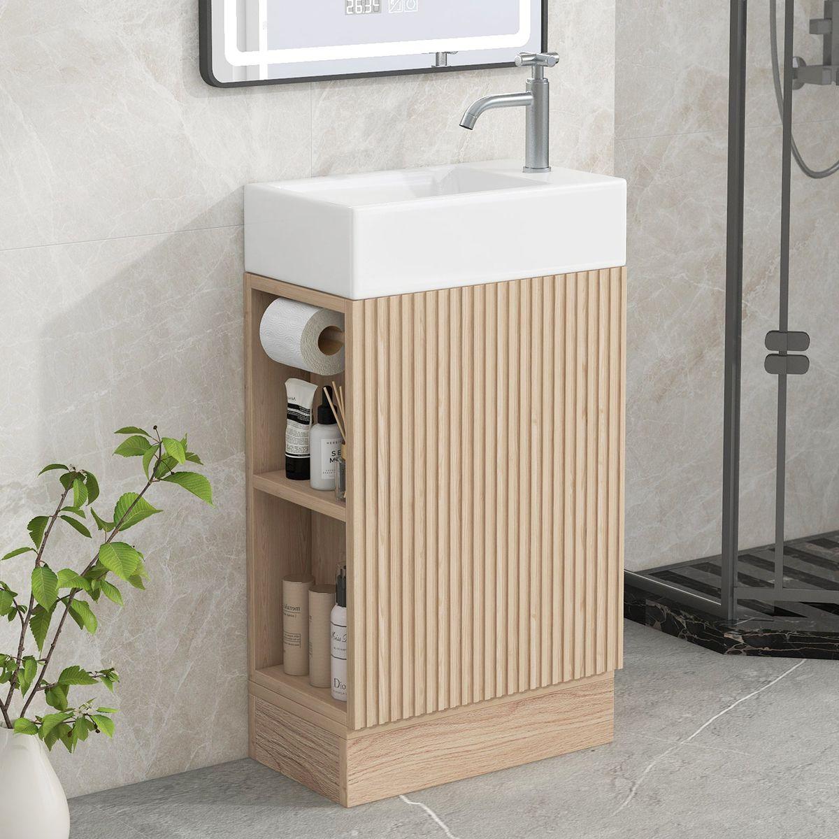 18.6' Bathroom Vanity with Sink, Bathroom Vanity Cabinet with Two-tier Shelf, Left or Right Orientation, Natural (Old Sku:WF308491AAN)