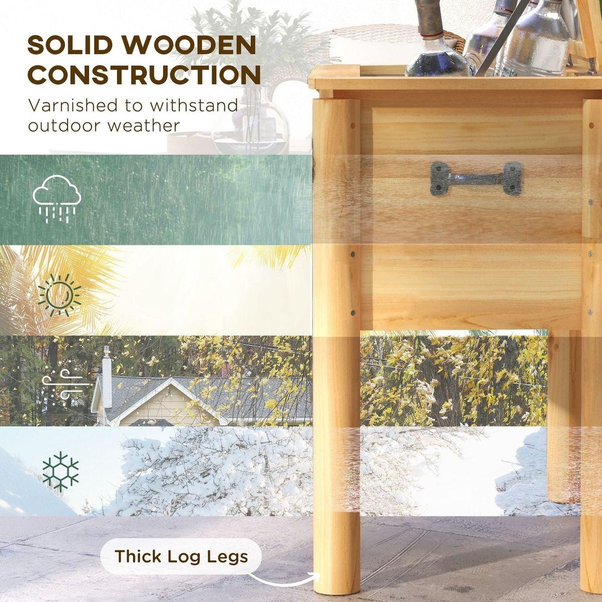Wooden Patio Cooler, 54Qt. Outdoor Beverage Cooler with Bottle Opener and 3 Handles for Backyard Deck Poolside Party, Natural