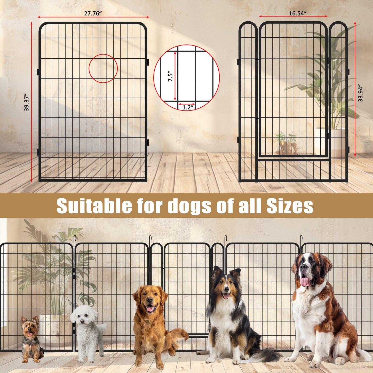 12 Panels Heavy-Duty Metal Playpen with Door, 39.37' H Dog Fence Pet Exercise Pen for Outdoor, Indoor