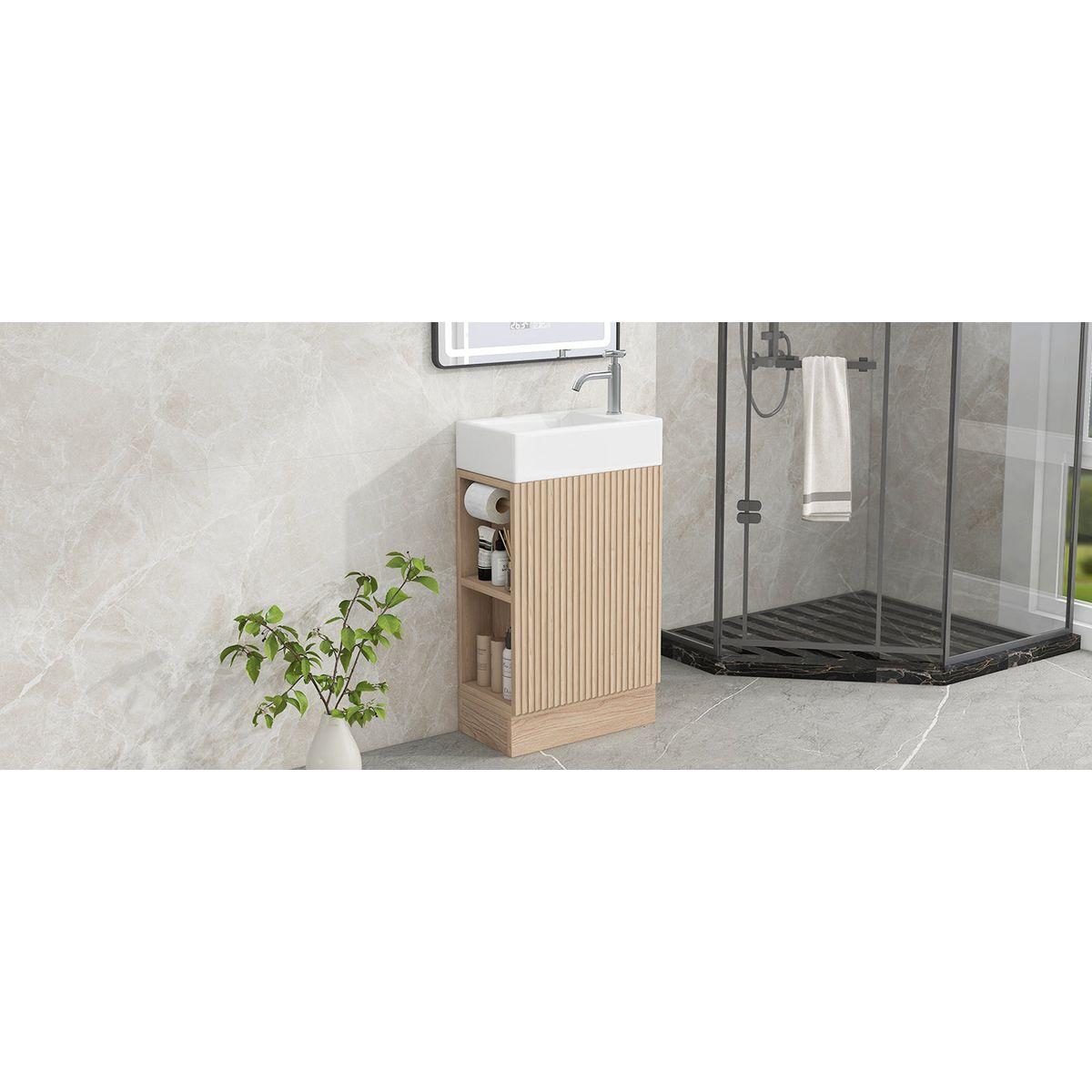 18.6' Bathroom Vanity with Sink, Bathroom Vanity Cabinet with Two-tier Shelf, Left or Right Orientation, Natural (Old Sku:WF308491AAN)