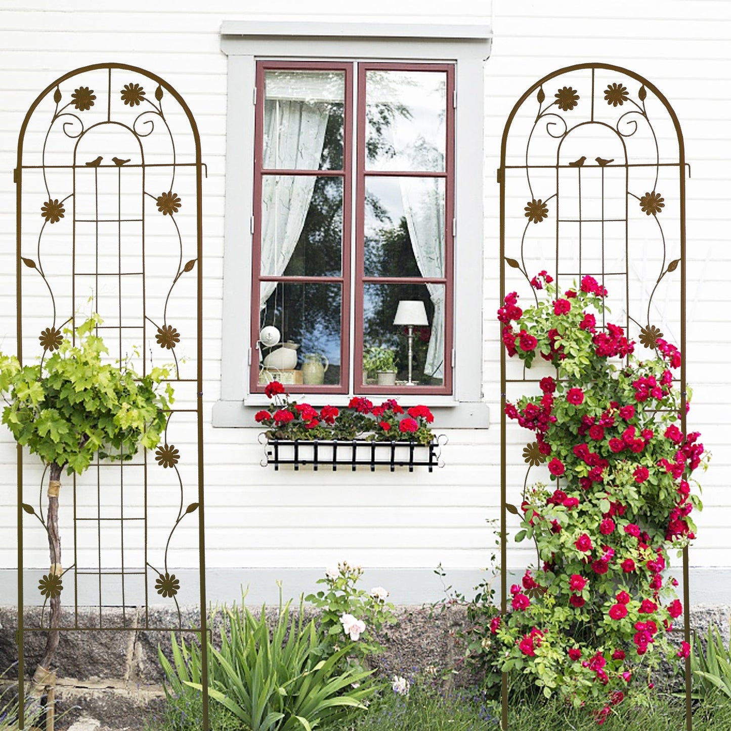 2 Pack Metal Garden Trellis 71' x 19.7' Rustproof Trellis for Climbing Plants Outdoor Flower Support Brown