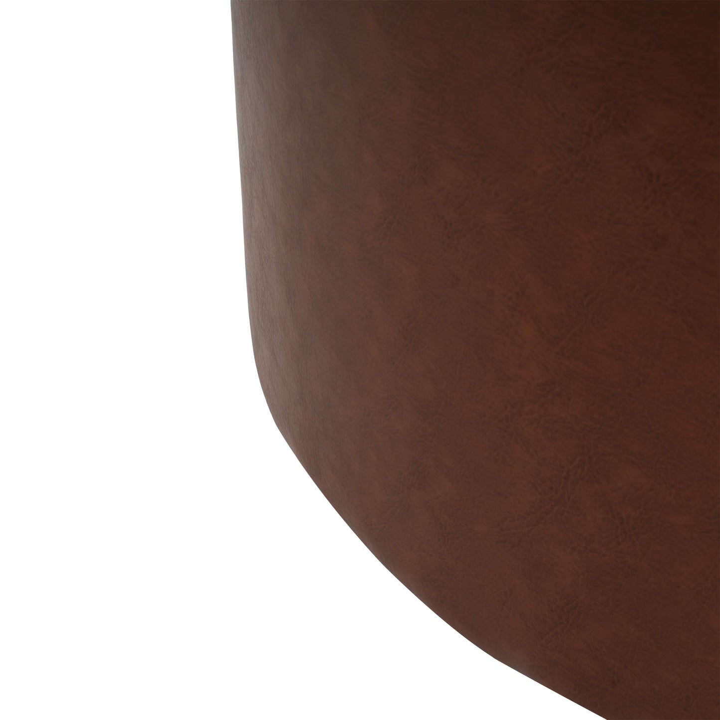 Upholstered Round Ottoman,PU Leather,Brown