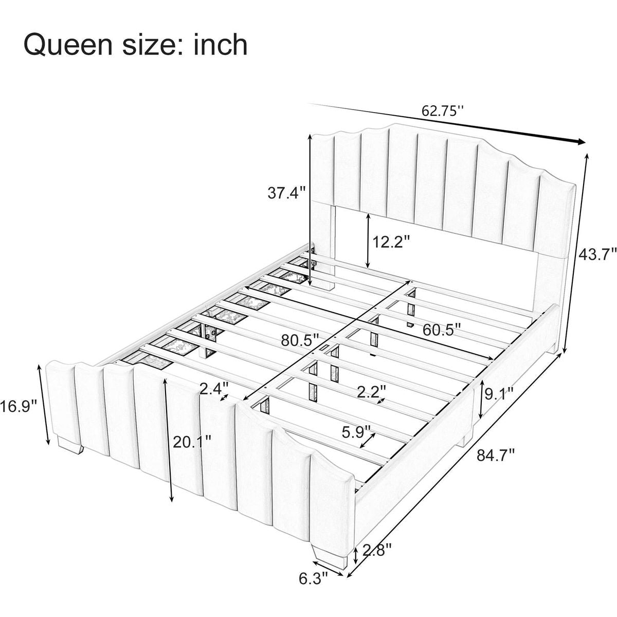 3 Pieces Bedroom Sets Queen Size Velvet Upholstered Platform Bed Vertical Channel Tufted Headboard and Two Three-drawer Nightstands,Beige