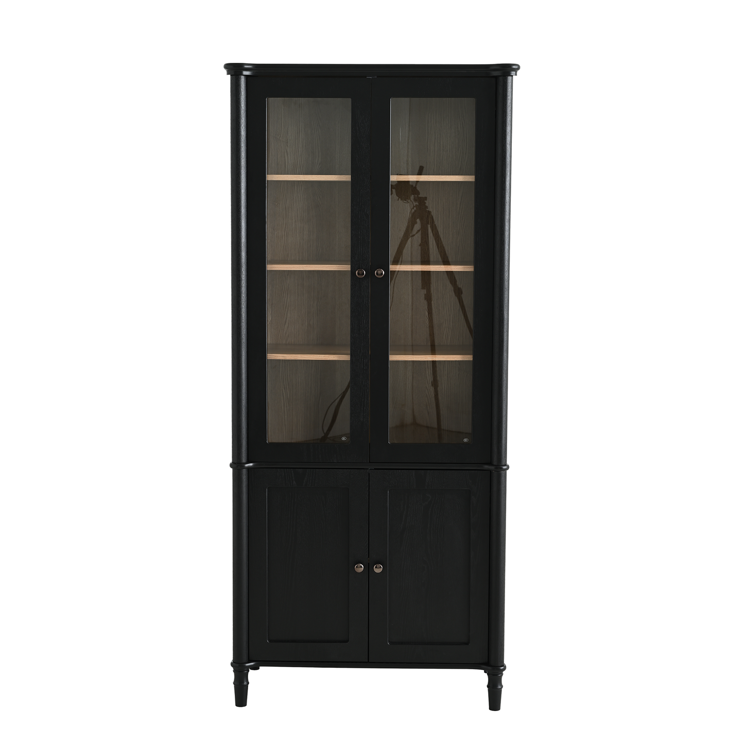 Vintage Display Cabinet with Double Glass Doors, Traditional Style for Collectibles - Black, Ash Wood Veneer, 73.25'' Tall